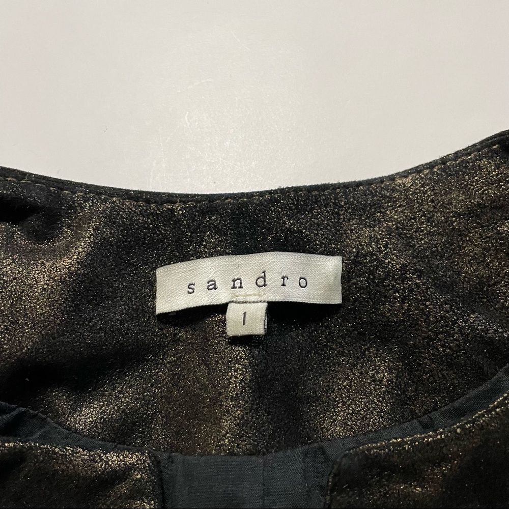 Sandro Designer 100% Goat Leather Blazer Suit Jacket w/ Shoulder Pads Small - Picture 3 of 7